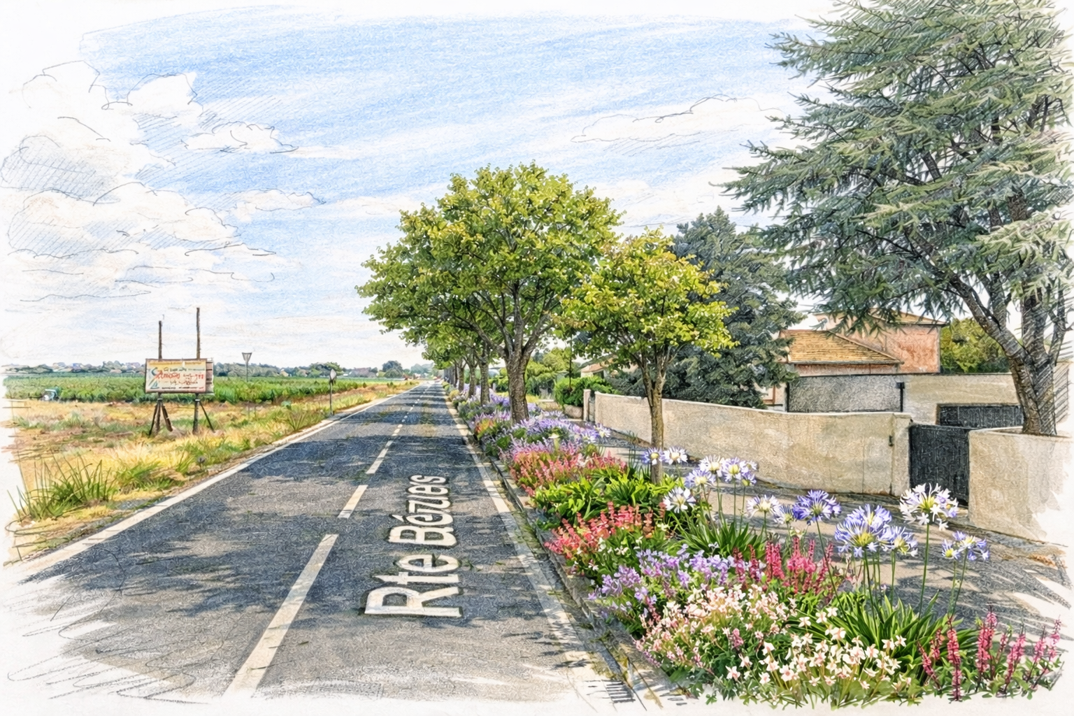 Entrées du village arborées et fleuries